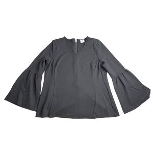 Cabi Ponte Knit Black Bell Sleeve V Neck Top Women's Career Blouse Size Large L